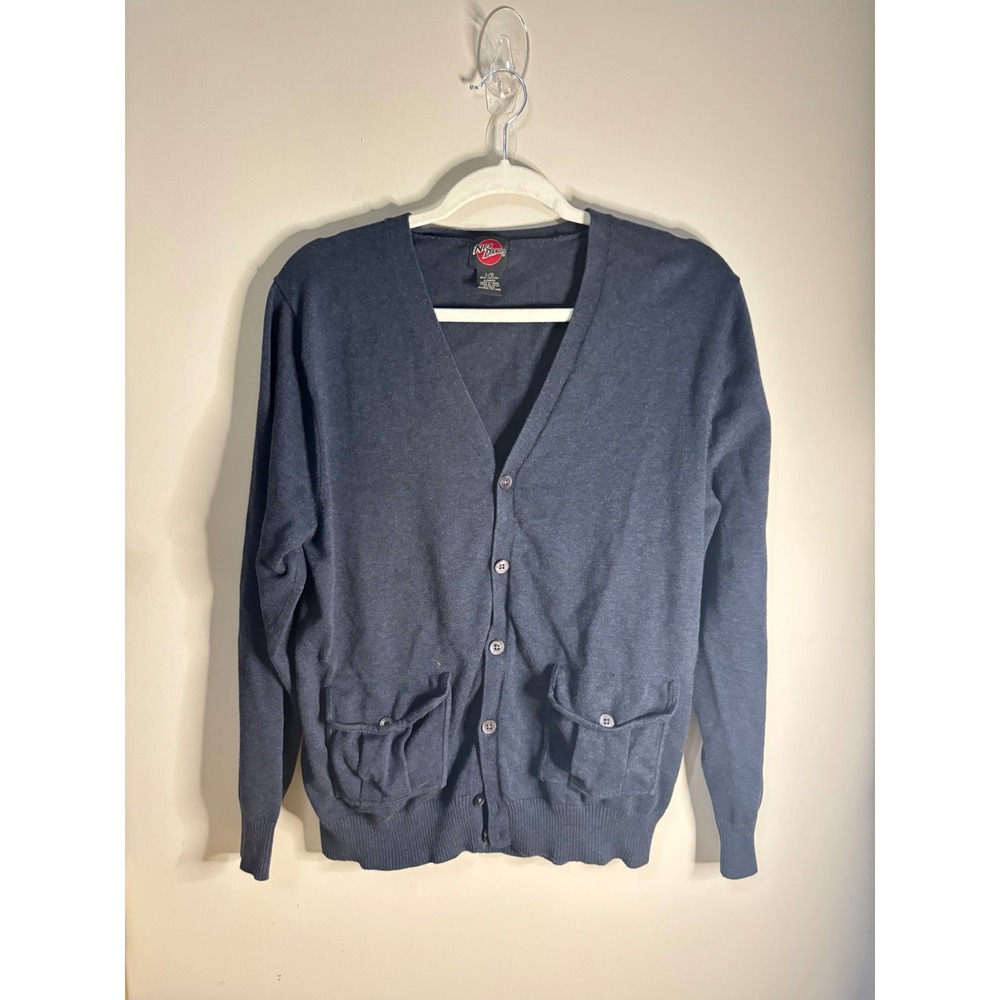 Nick Danger Mens Navy Blue Cotton‎ V-Neck Cardigan Sweater Cargo Pockets Large